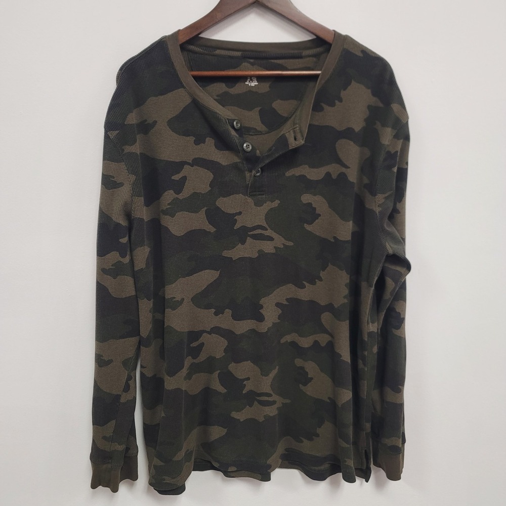 Open Trails Mens Camo Thermal Henley‎ Shirt Size XXL Baselayer Outdoors Winter
